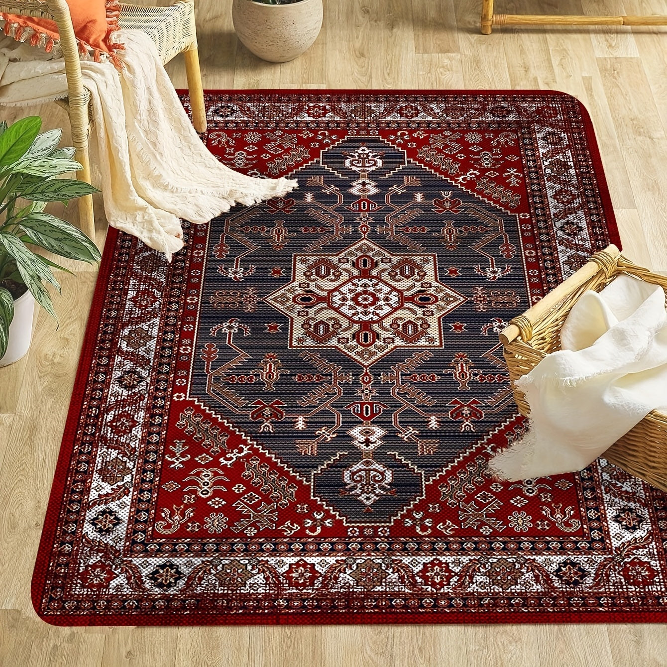 Alfombra de área vintage boho shaggy antideslizante resistente a manchas impermeable gruesa para sala de estar y dormitorio