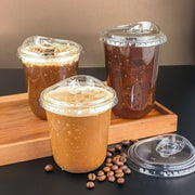 50 Pack Clear Disposable PET Plastic Cups with Lids for Coffee and Drinks