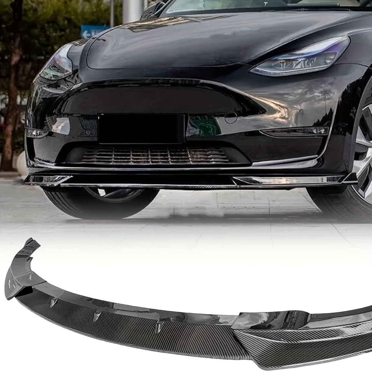 Front Bumper Lip Splitter Kit Black Carbon Fiber Style for Model Y