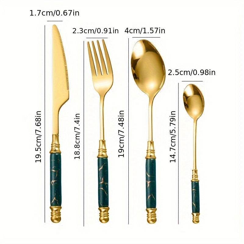 24-Piece Stainless Steel Tableware Set with Ceramic Handles for Hotel and Restaurant Dining