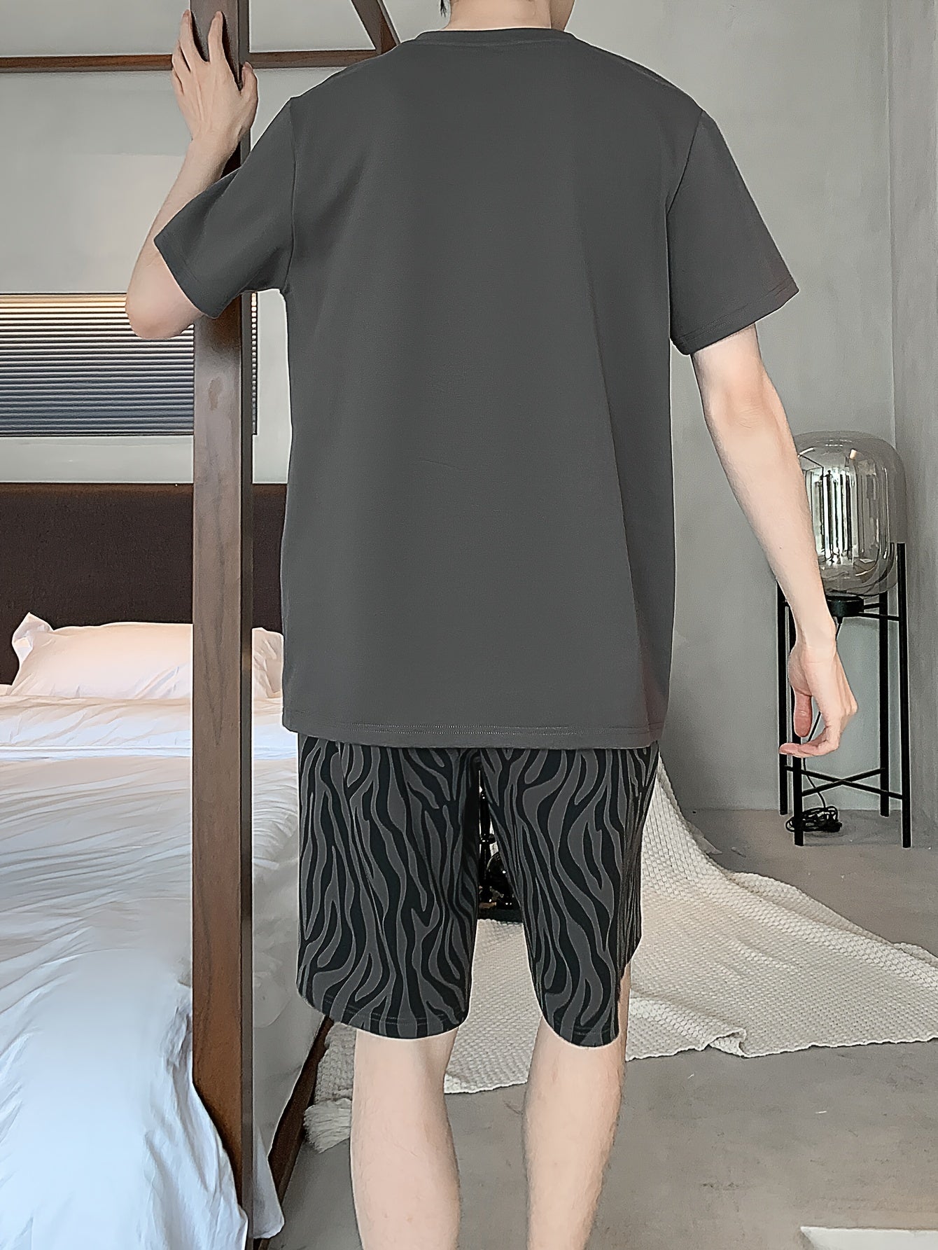 Conjunto de pijama de algodón de manga corta para hombre para verano, ropa de descanso y sueño