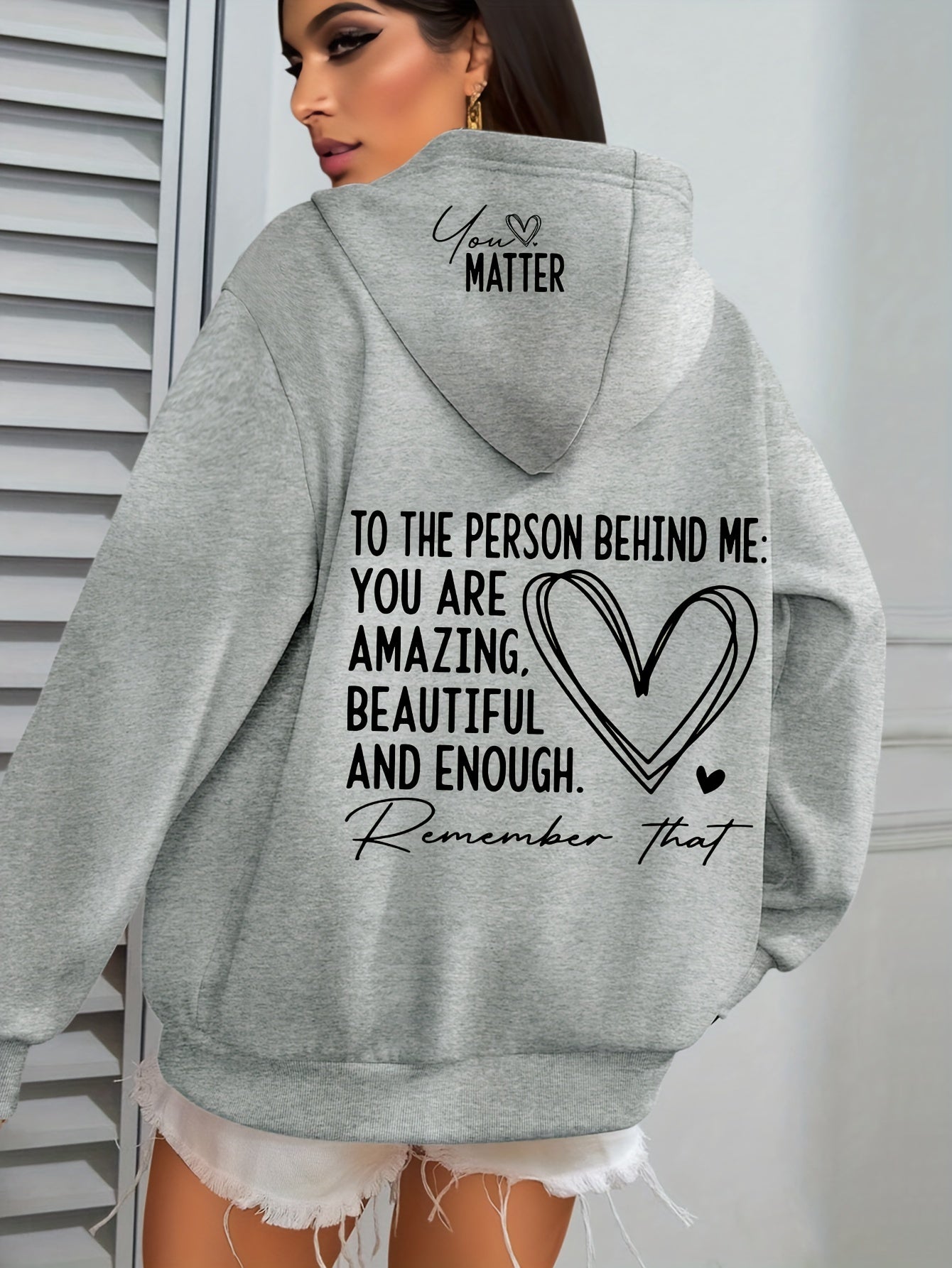 Women's Plus Size Cozy Hoodie with Uplifting Message White Casual Pullover