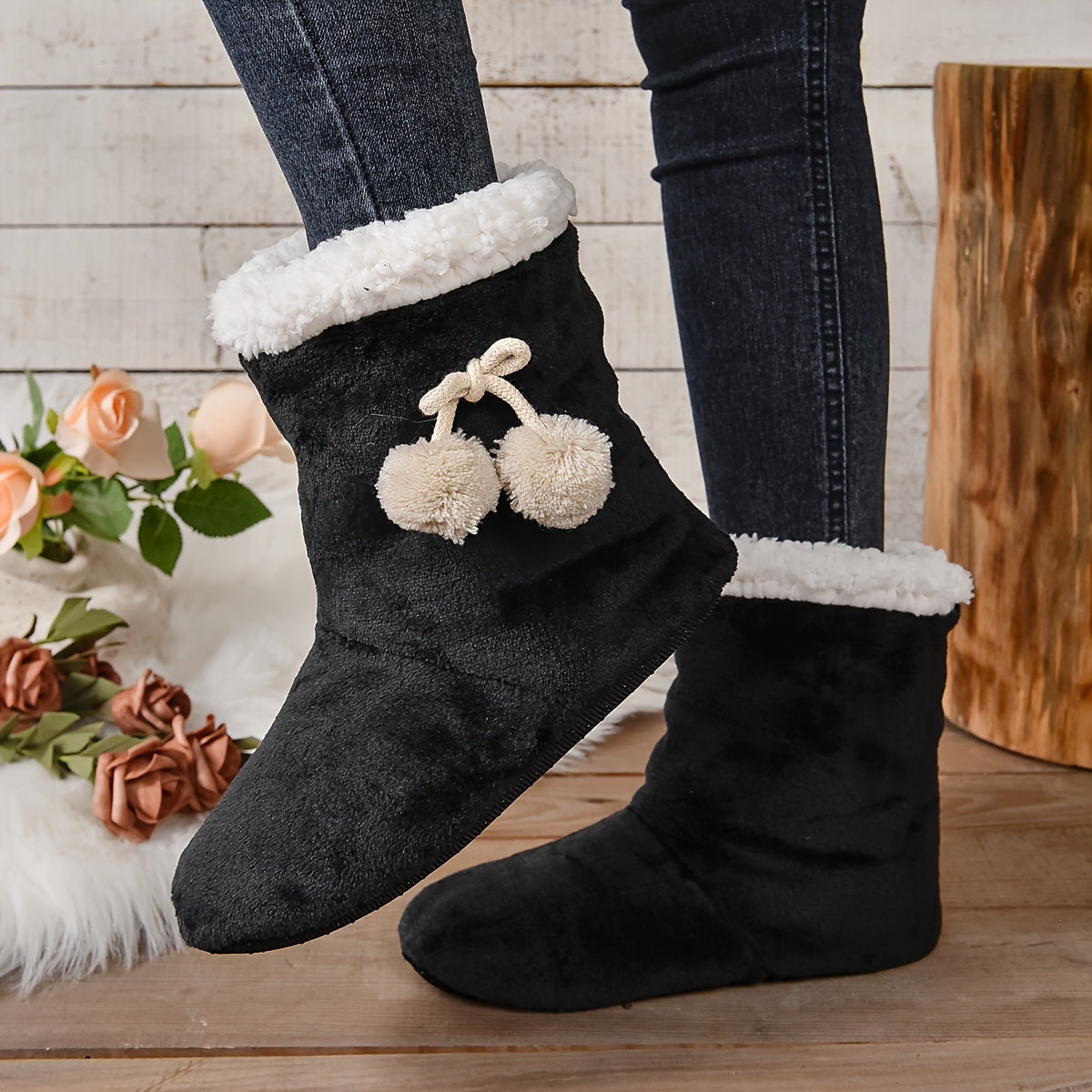 Женские уютные вязаные тапочки теплые домашние шлепанцы-ботинки