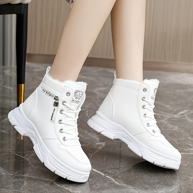 Women's Fleece-Lined Ankle Boots Beige Synthetic Casual Cold Weather