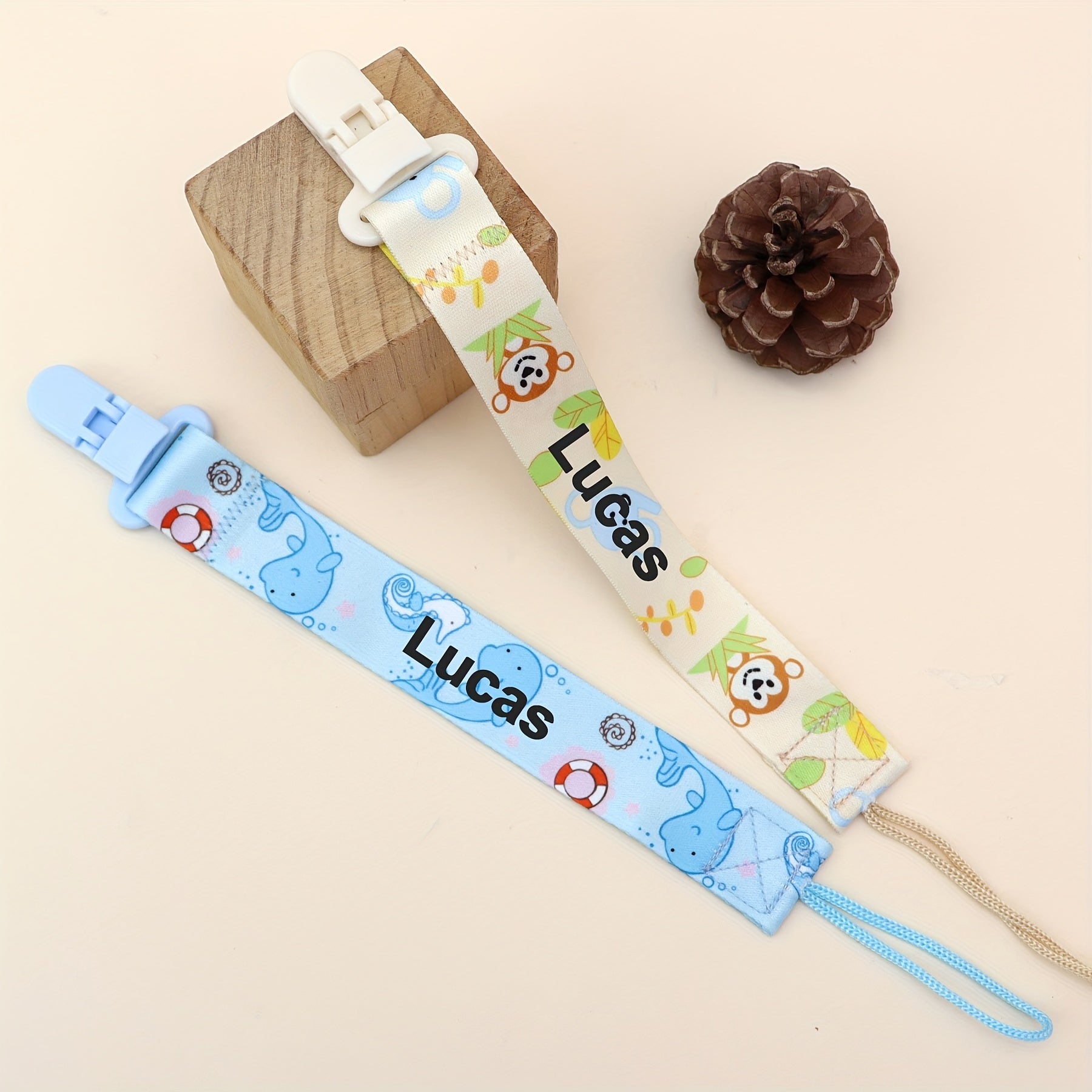Personalized Pacifier Clip Set with Custom Names for Boys and Girls - 4 Adorable Designs