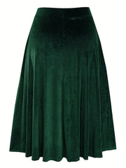 Women's Plus Size Velvet Swing Midi Skirt High Waist Spring Summer