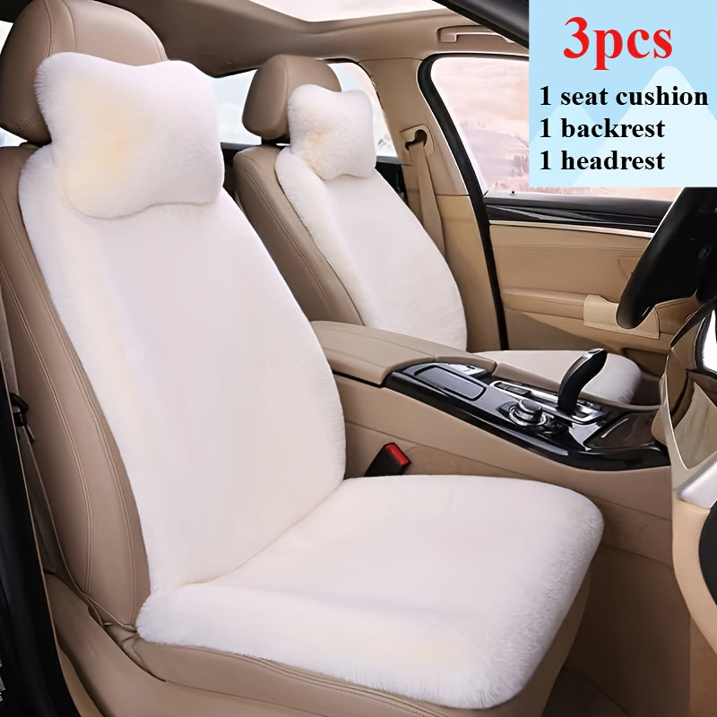 3-Piece Plush Pink Car Seat Cover Set for Front Row Winter Comfort