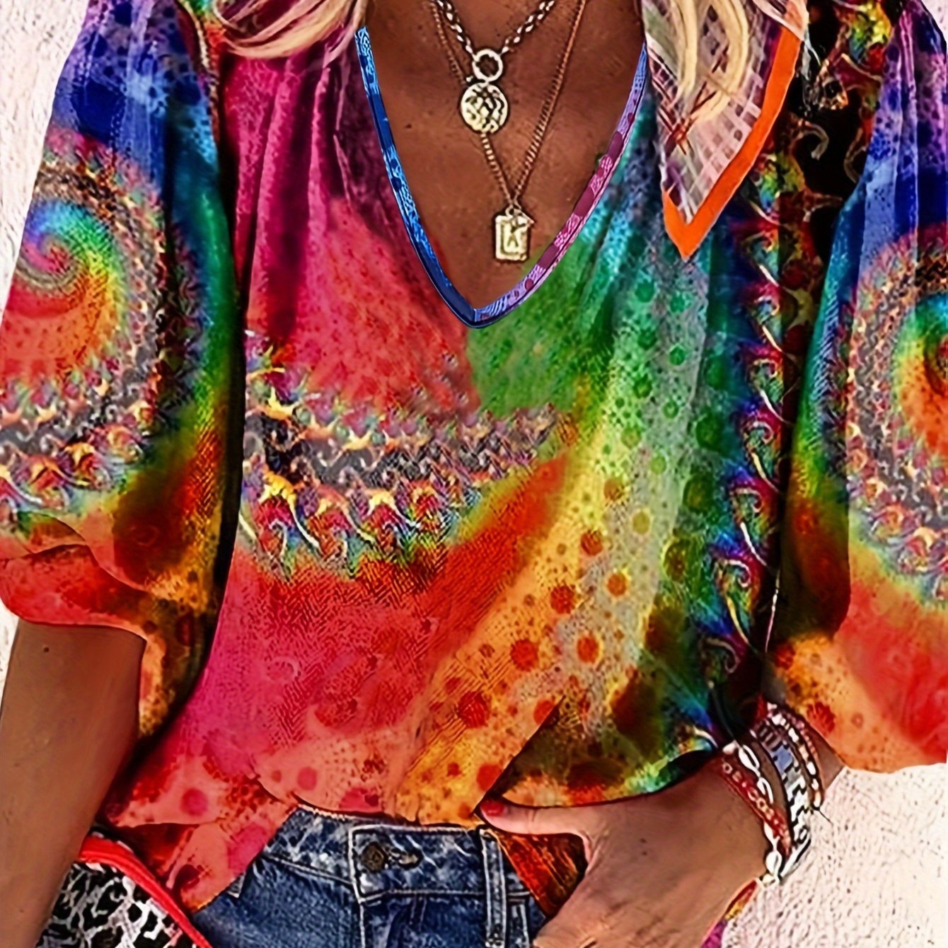 Plus Size Women Oversized Paisley Print Vacation Top for Casual Wear