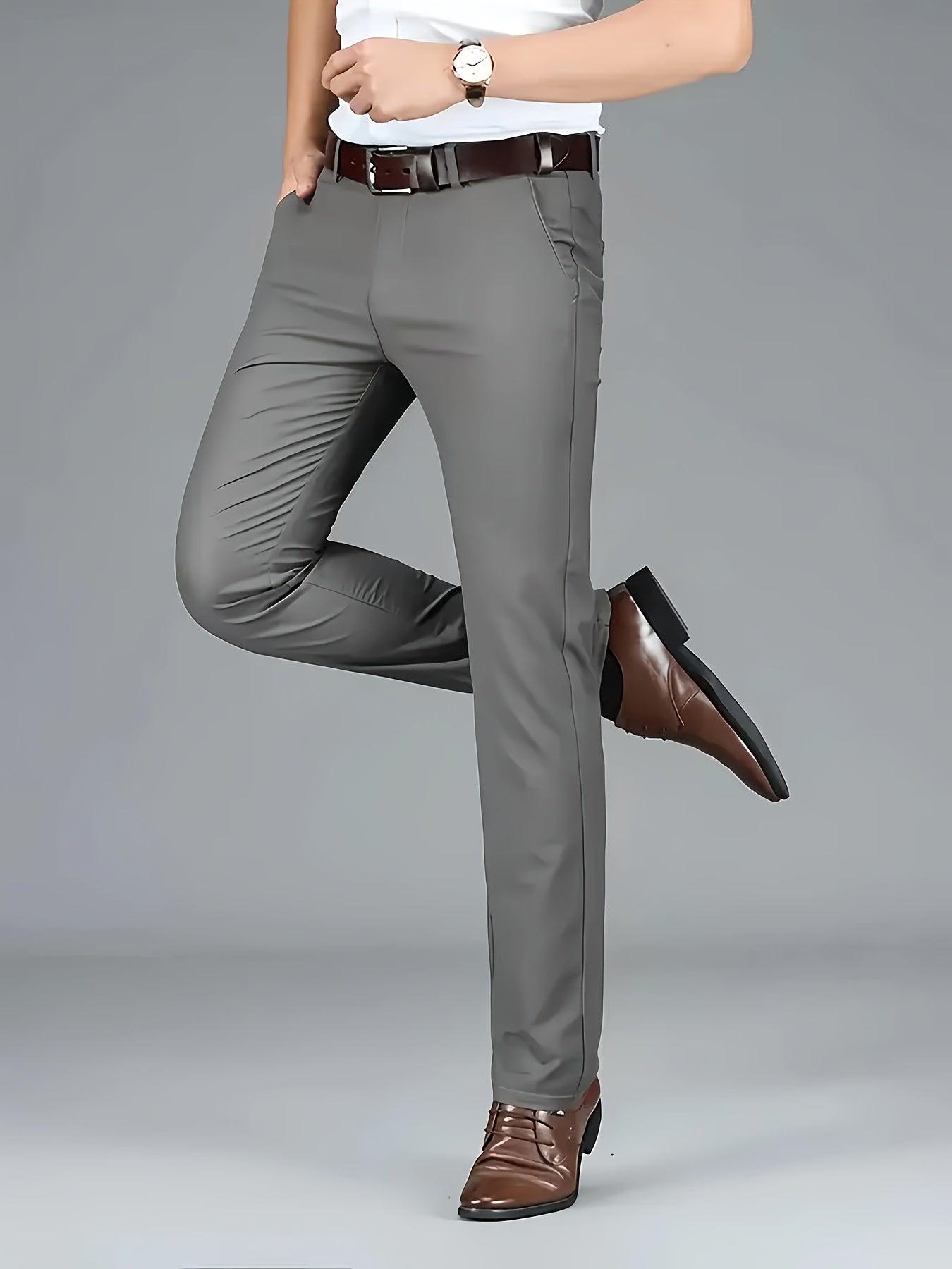 Мужские универсальные повседневные классические штаны из тканого полиэстера однотонного цвета, стандартная посадка