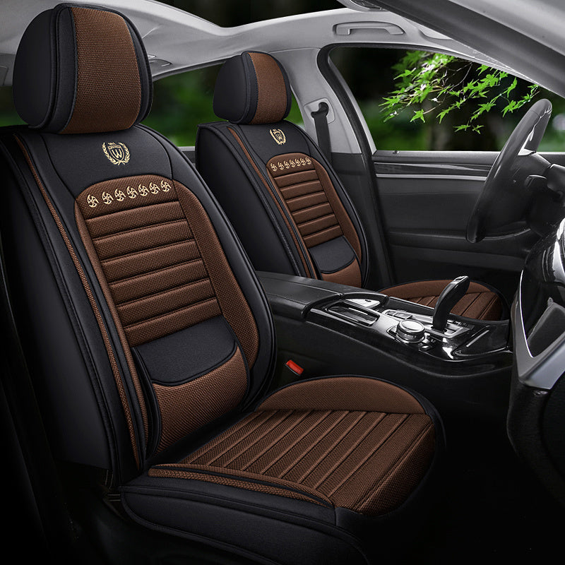 Black Summer Linen Car Seat Cover Full Set for 5 Seats Breathable