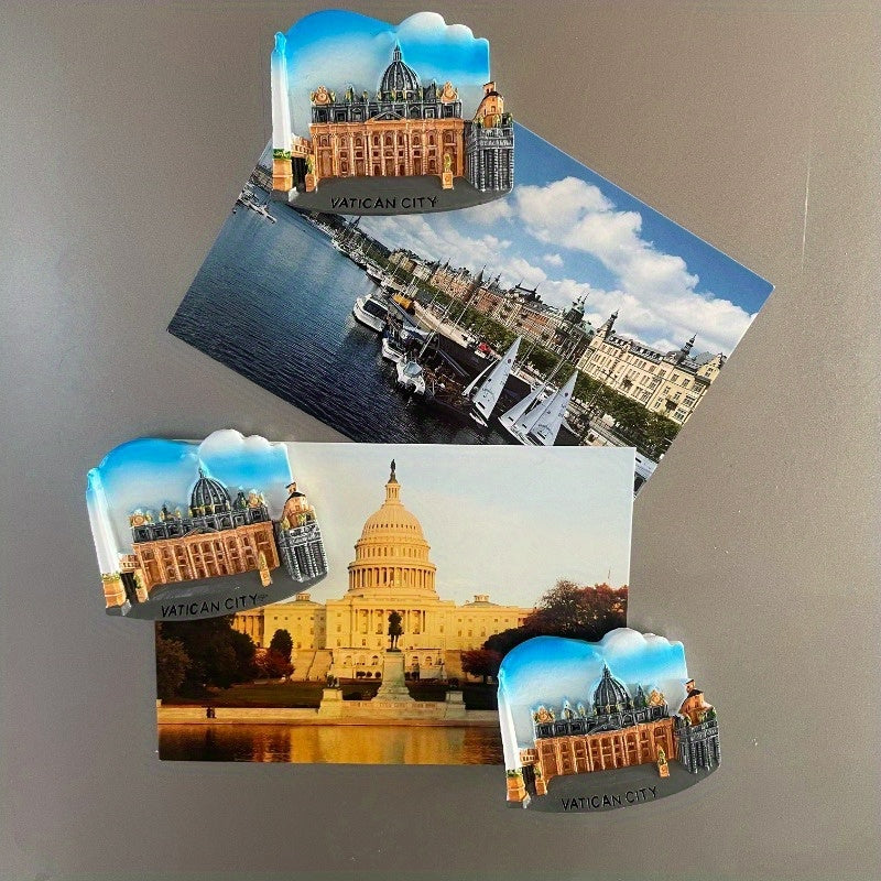 Handmade 3D Resin Magnet with Vatican City Architecture Hexagon Decor Gift