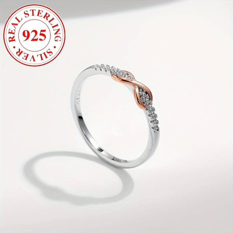 Кольцо бесконечности из стерлингового серебра с розовыми и белыми стразы для женщин