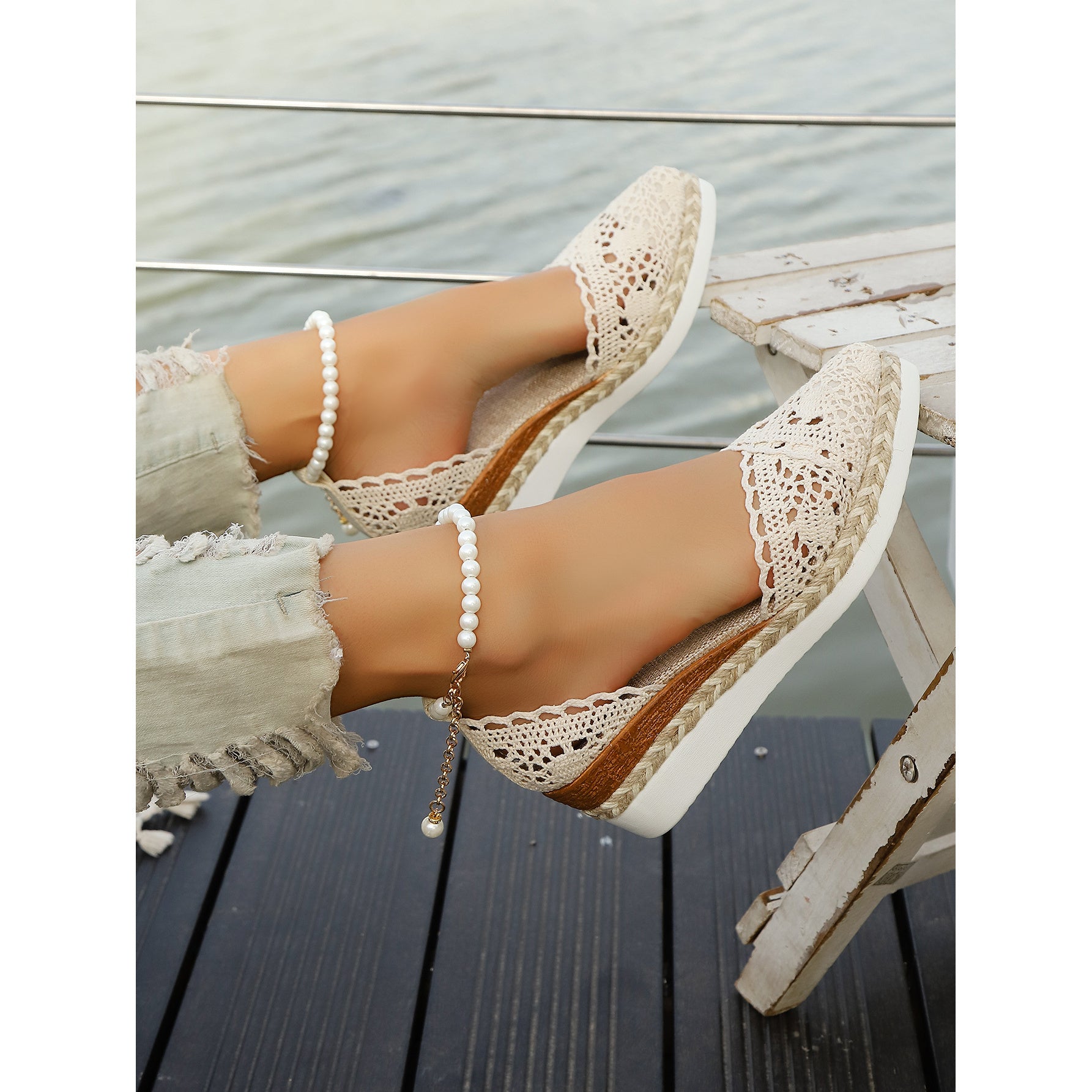 Women's Jute Wedge Sandals with Pointed Toe and Cushioned Heel