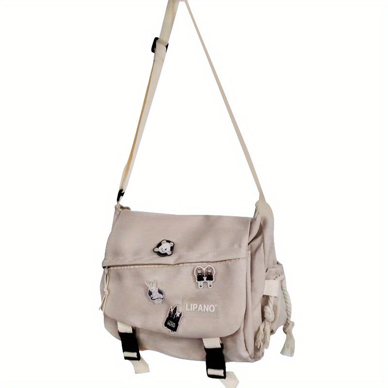 Nylon Shoulder Bag for Men and Students Large Capacity Casual Messenger Bag White