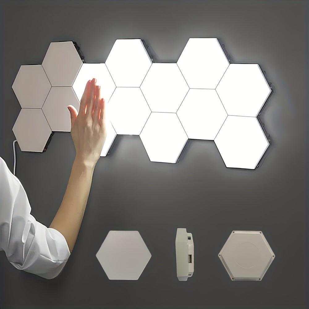 Pack de 6 luces de pared LED hexagonales con control táctil, luz nocturna, eficiente en energía, blanco neutro