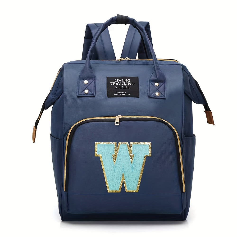 Blue Polyester Diaper Bag with Multiple Compartments and Bottle Holder