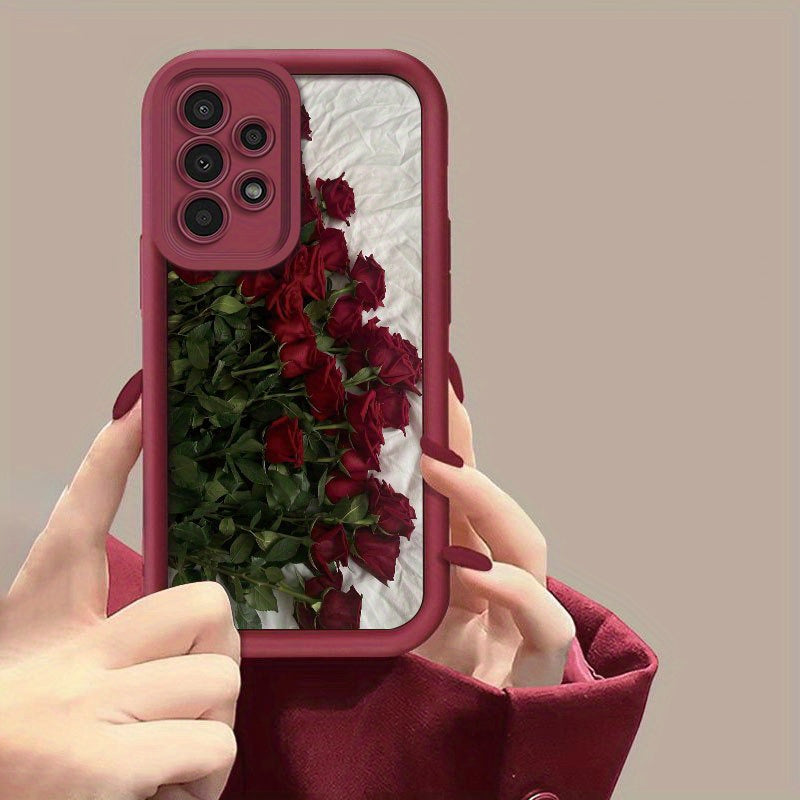 Red Rose Pattern Silicone Phone Case for Samsung Galaxy Models