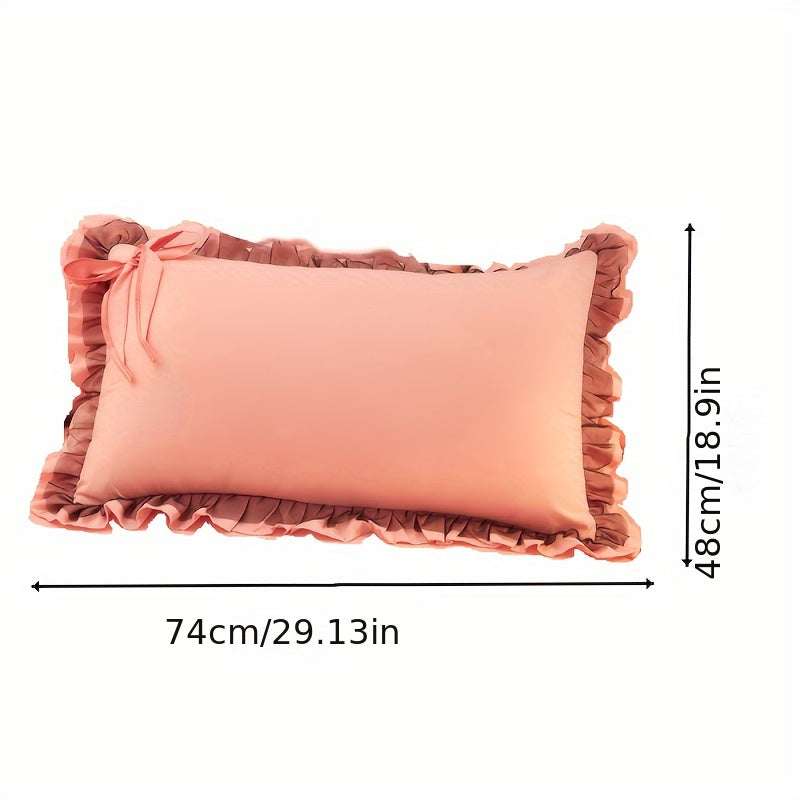 Soft Solid Color Brushed Envelope Pillowcase with Lotus Leaf Lace for Sofa Bed