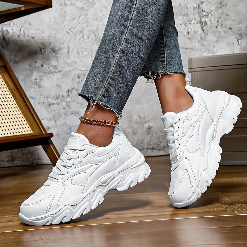 Women's White Chunky Dad Sneakers Spring 2025 Casual Height-Boosting Comfortable Shoes