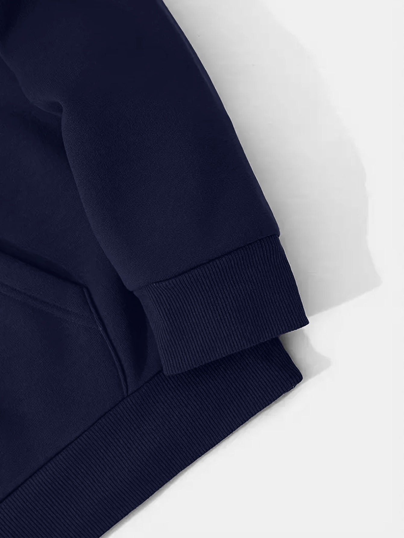 Men's Navy Blue Geometric Pattern Hoodie with Drawstring Hood and Kangaroo Pocket