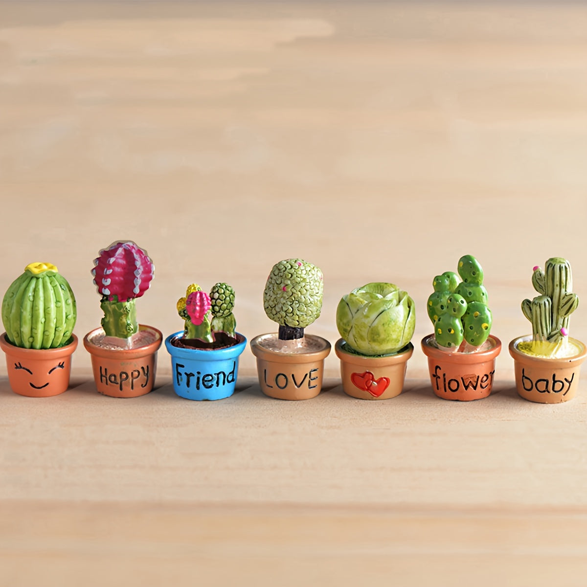 Conjunto de jardines de hadas con suculentas y cactus en miniatura con adornos de resina para pequeños paisajes y decoración