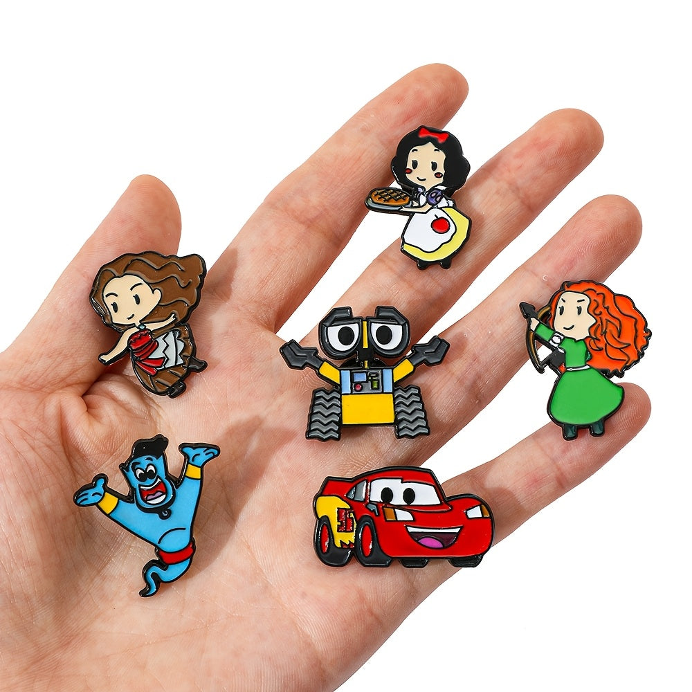 6-Pack Cartoon Enamel Pins Set for Backpacks and Clothing
