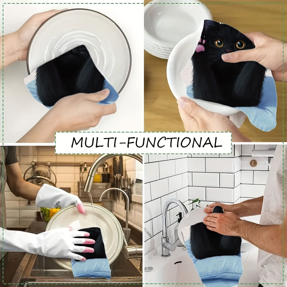 Black Cat Kitchen Towels Ultra-Soft Absorbent Dish Towels for Holiday Decor