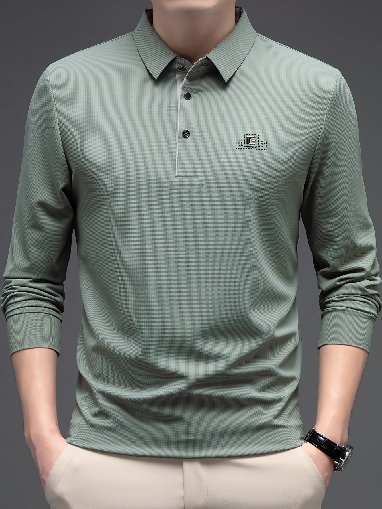 Camisa de manga larga ligera para hombre, transpirable, de poliéster, para golf y uso casual