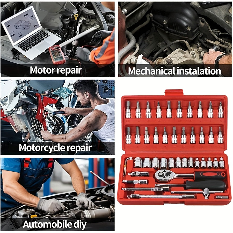 Juego de herramientas de acero inoxidable de alta resistencia de 46 piezas para coches, barcos, bicicletas y motocross