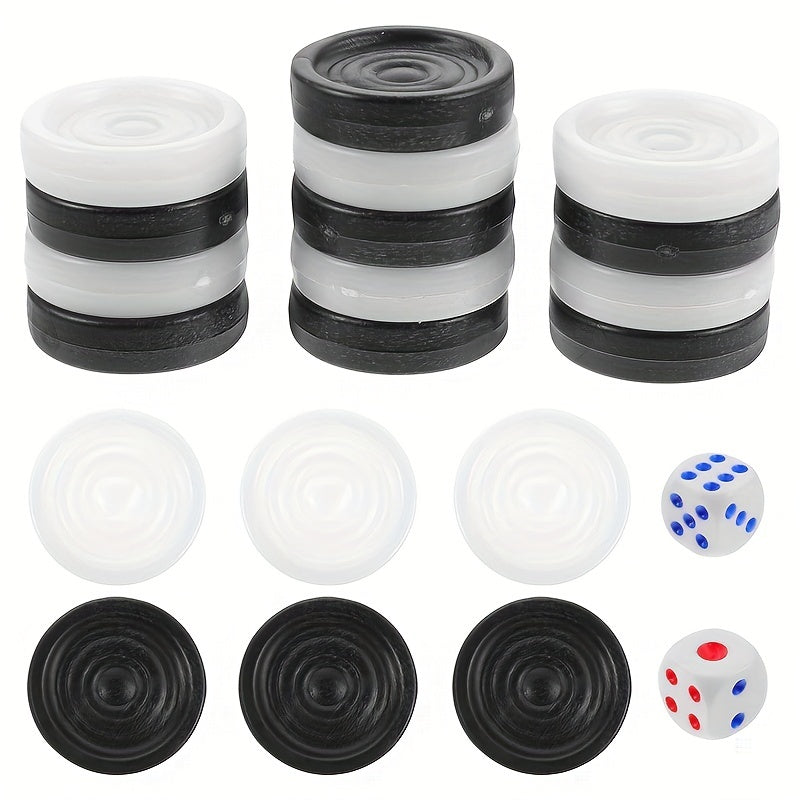 32 Black and White Plastic Backgammon and Chess Pieces for Board Games