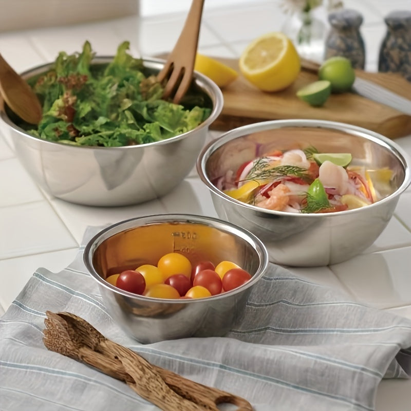 Set of 5 Stainless Steel Mixing Bowls with Non-Slip Base Kitchen Food-Grade