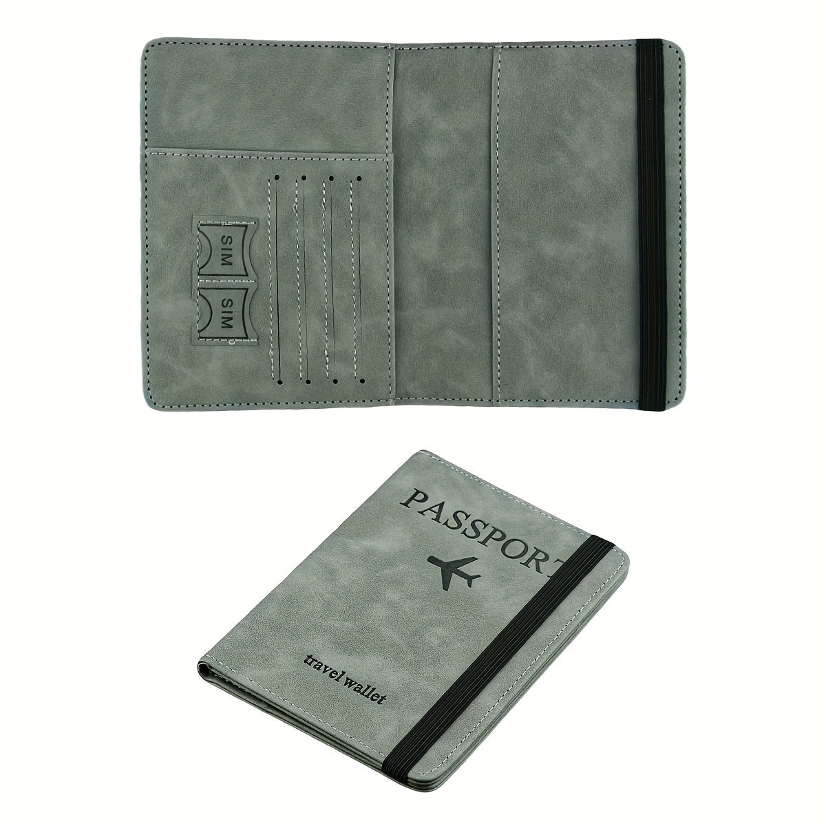 RFID Passport Holder Thin Retro PU Wallet Travel Document Organizer Light Grey