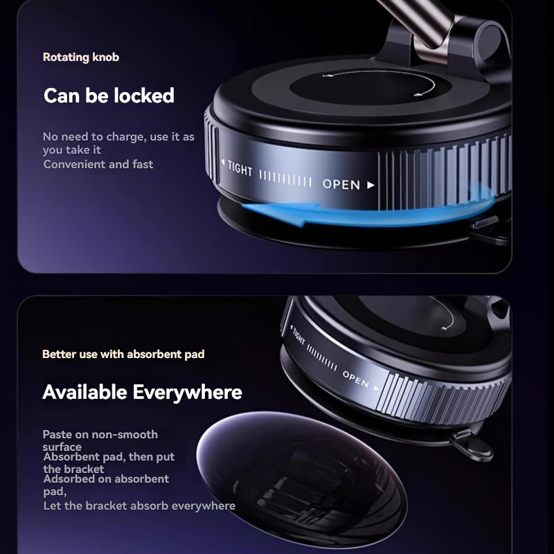 Magnit telefon uchun tutgich Alyuminiy alloy 360° buriladigan vakuum yopishqoq avtomobil paneli