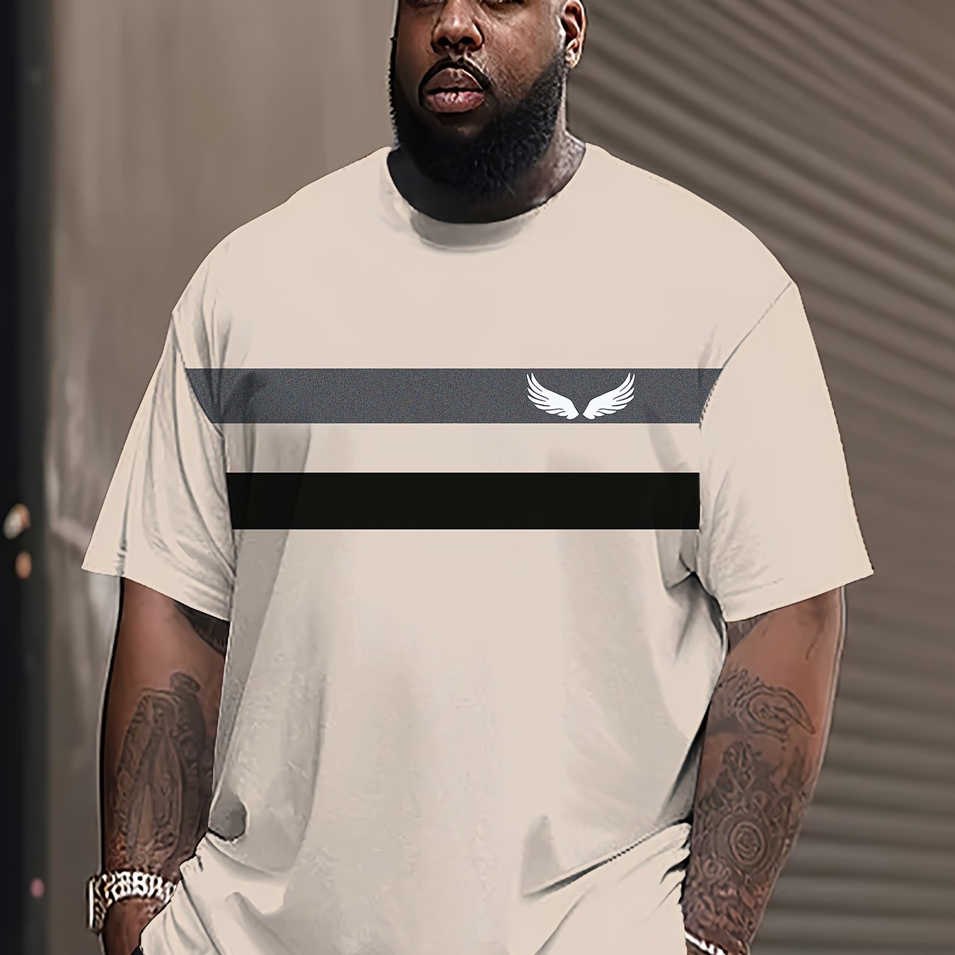 Мужская футболка с 3D-принтом ангельских крыльев, короткий рукав, круглый вырез, полиэстер спандекс, увеличенный размер