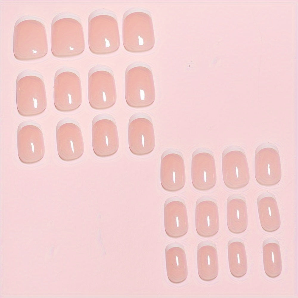 Mujeres 24Piezas Rosa Nude Uñas Postizas Cuadradas Coffin Brillantes Reutilizables