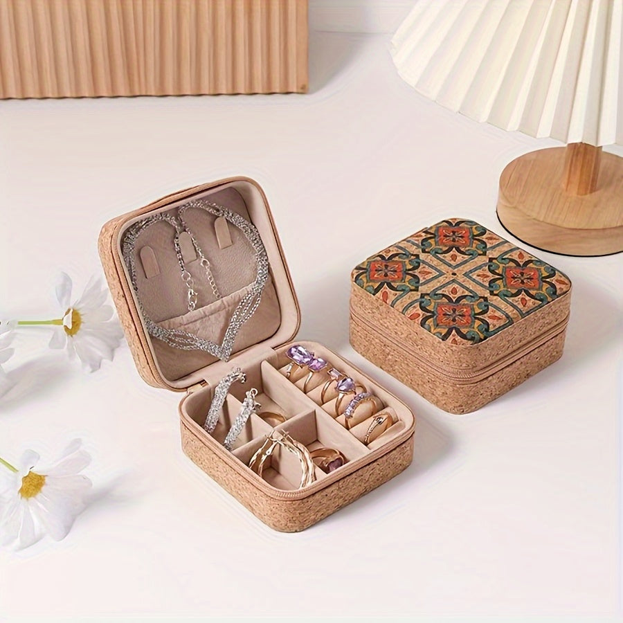 Gulzorli mini zargarlik qutisi, soxta charm bilan sayohat qutisi, uzuklar, soatlar, aksessuarlar uchun