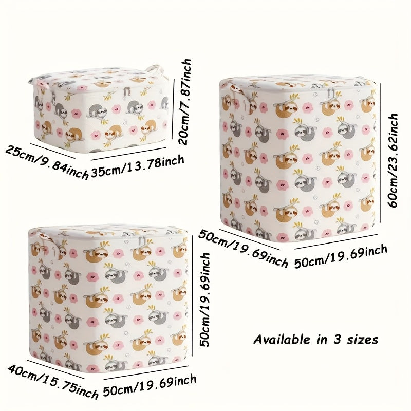 Large Sloth-Printed Fabric Storage Bag for Bedding Clothes Toys White