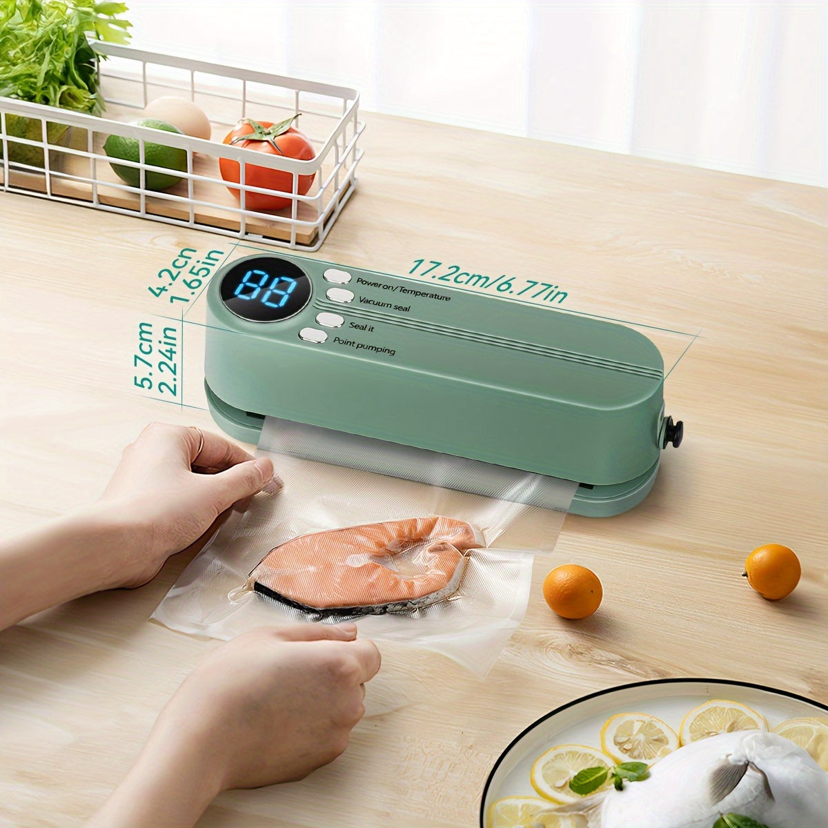 Portable USB Rechargeable Vacuum Sealer Handheld Snack Sealing System Teal 1200mAh