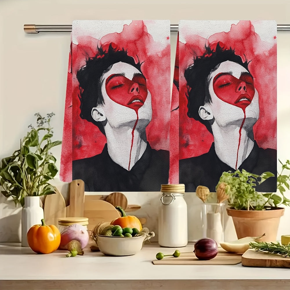 Juego de 2 toallas de cocina para el Día de San Valentín con diseño en acuarela 40x60cm absorbentes