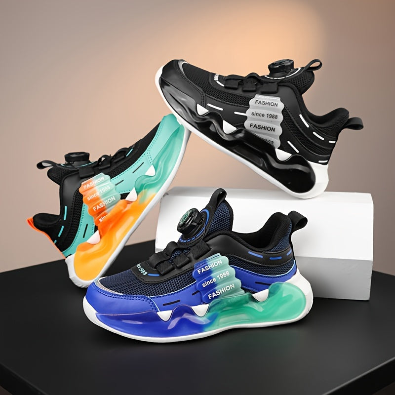 Kids Breathable Mesh Sneakers Low Top with Rotating Buckle Closure for Boys 14 and Under