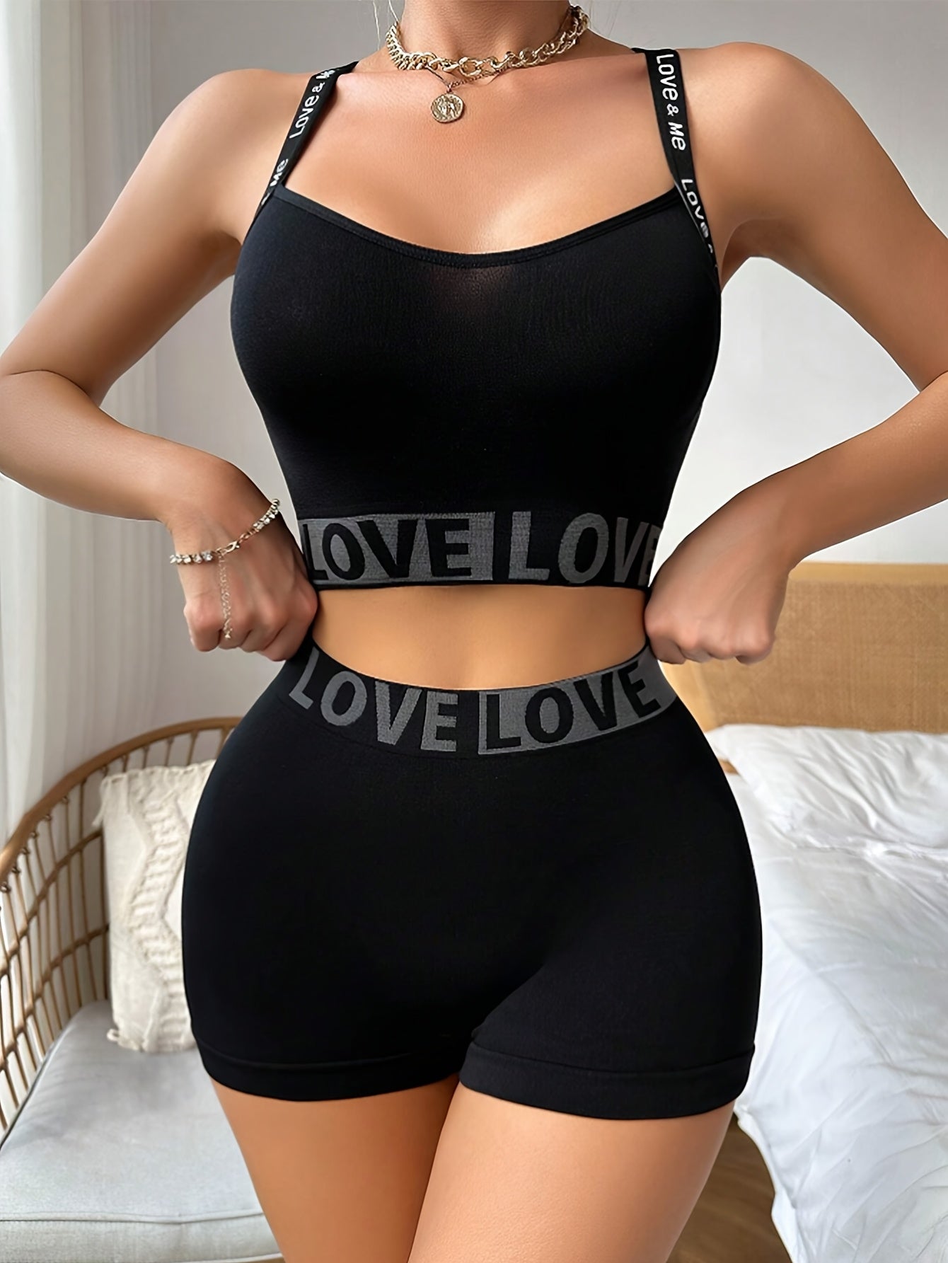 Women's Lingerie Set Wireless Bra Boyshorts Nylon Blend Contrast Waistband