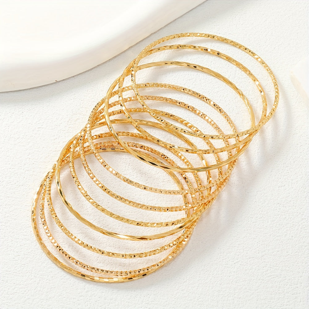 Set of Ten Middle Eastern Inspired Ramadan Light Gold Plated Copper Bracelets for Stacking