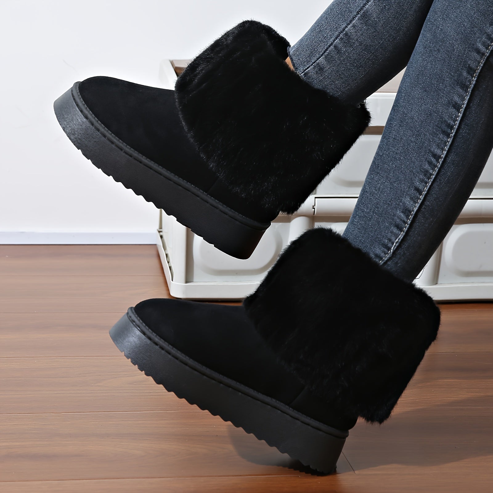 Women's Fluffy Winter Boots Platform Plush Lined Warm Snow Non-slip