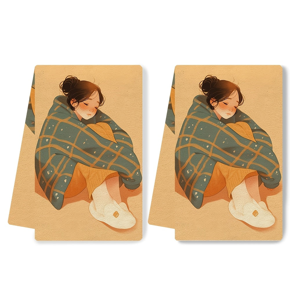 Set of 2 Cozy Kitchen Towels 16x24 Inches Ultra Soft Absorbent Holiday Decor