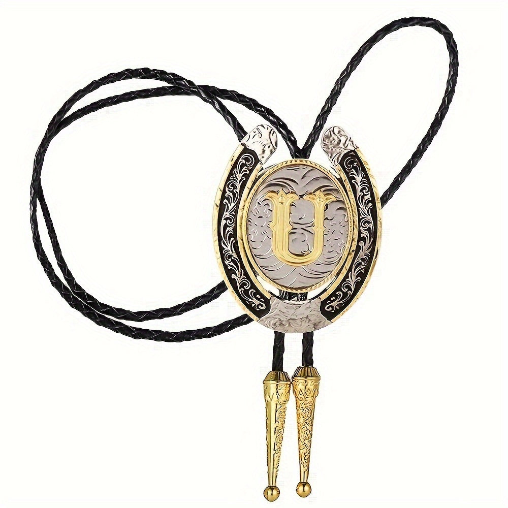 Men's Gold Round Tie with Letters A to Z Western Fashion Street Necklace Accessory