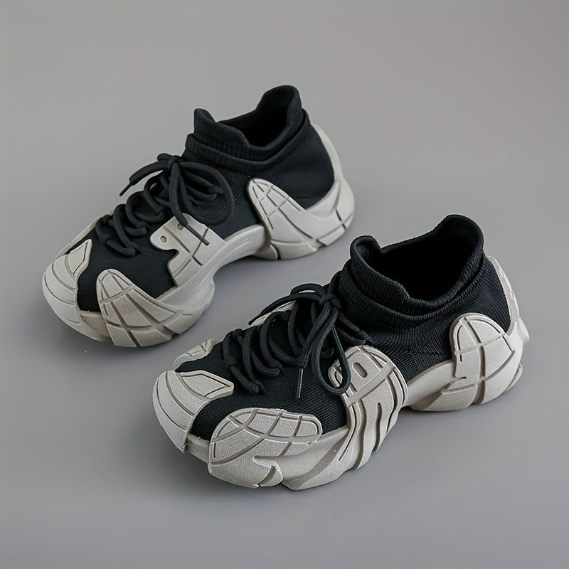 Women's Breathable Knit Sneakers Octopus Design Low-Top Lace-Up Shoes Navy Blue Grey