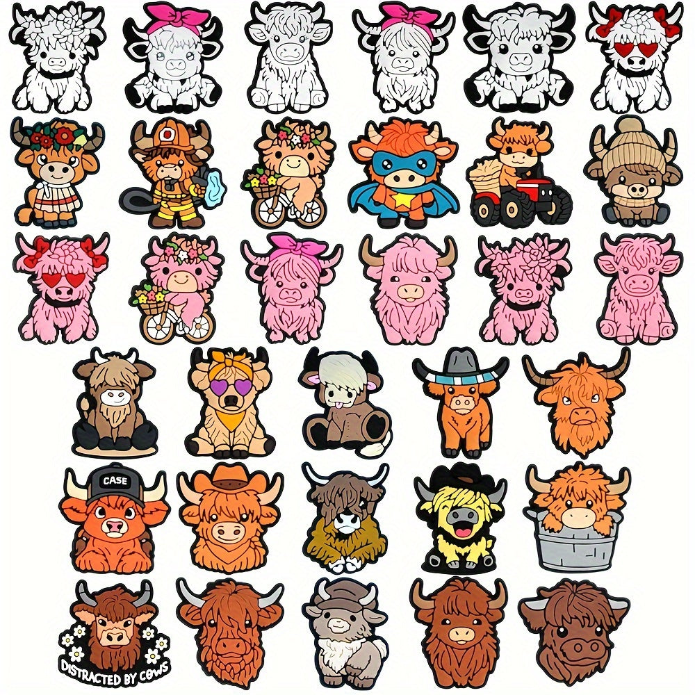 33pcs Plastic Highland Cow Shoe Charms, Shoe Buckle Decorations for Kids