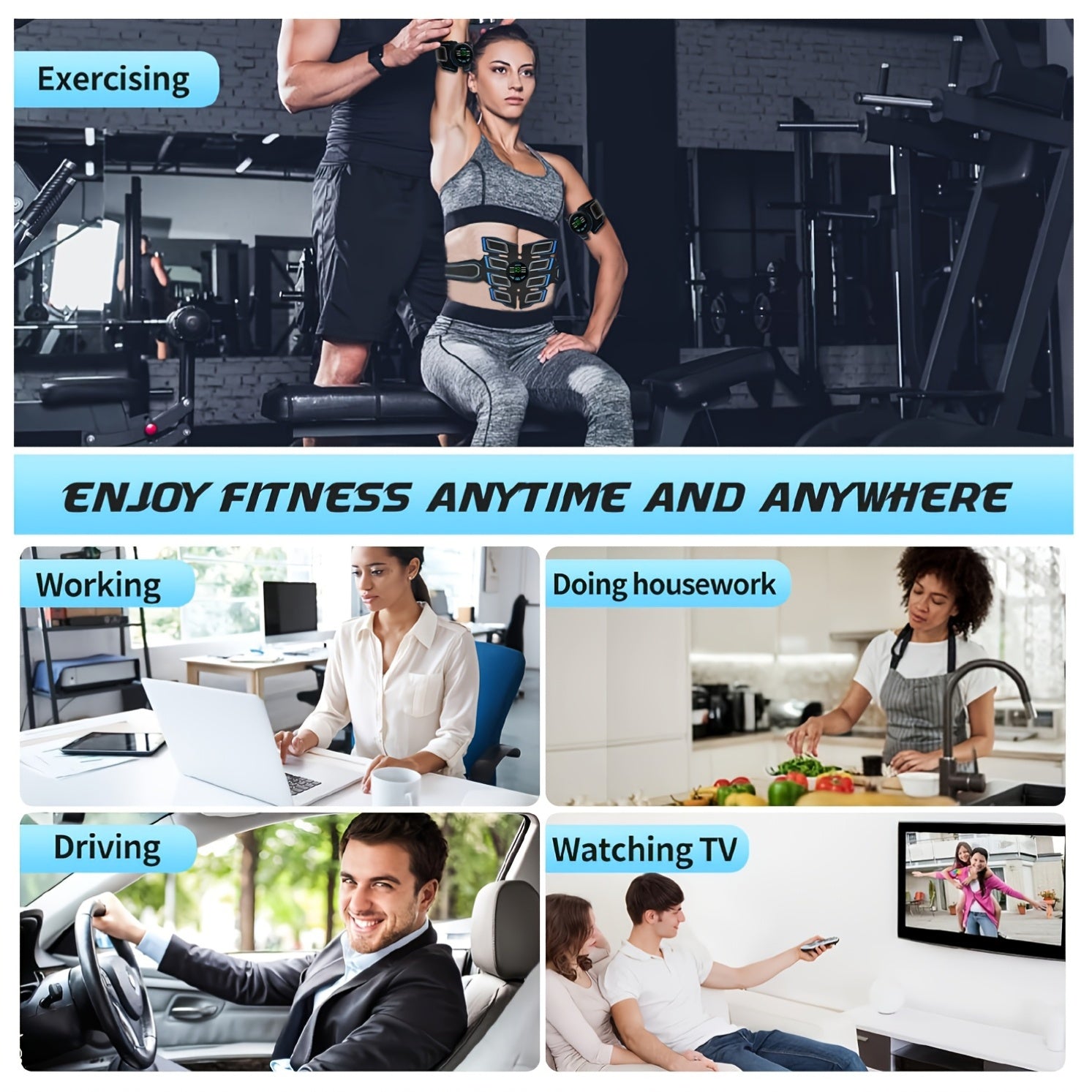 Rechargeable Waist Massager with 8 Detachable Pads Adjustable Intensity Portable Lumbar Support