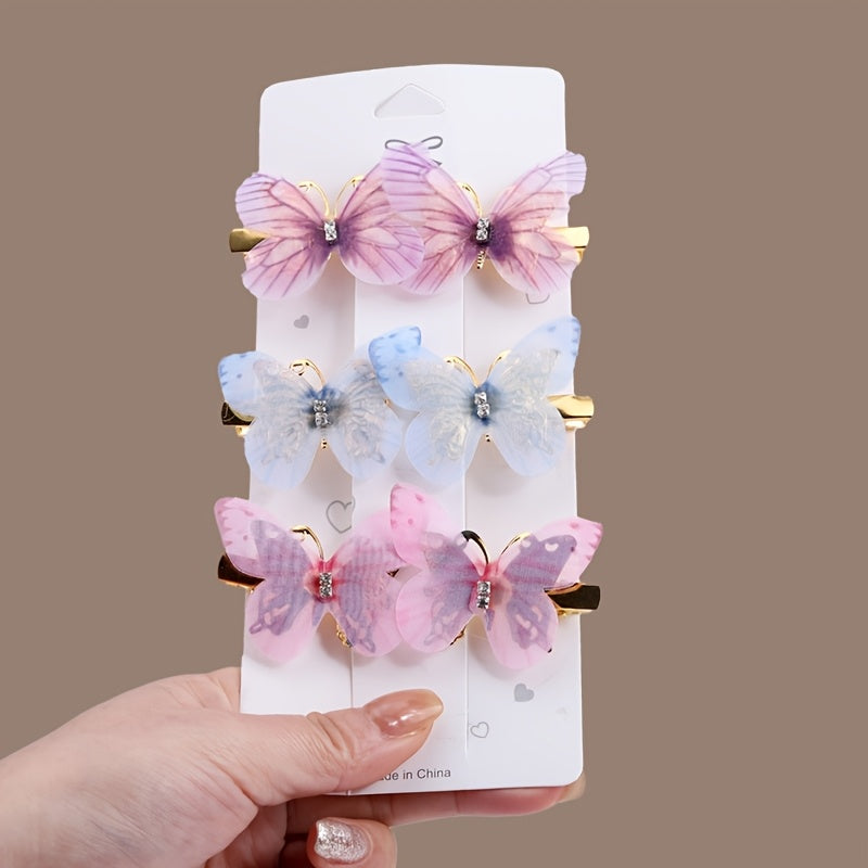 Kids Butterfly Hair Clips Set with Rhinestones Gradient Colors for Girls
