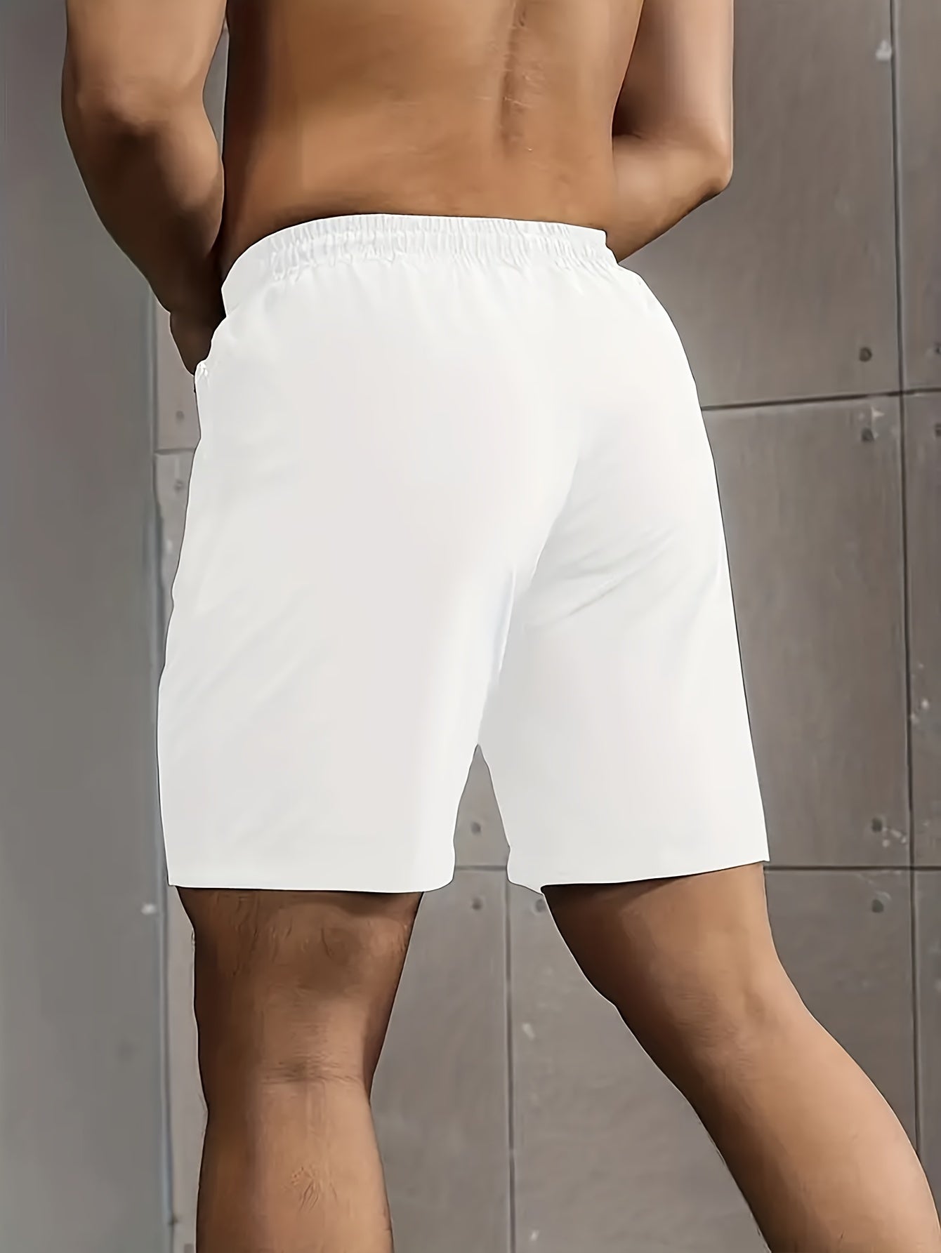 Men's Polyester Shorts with Zipper Pockets Elastic Waist Drawstring Summer Fitness